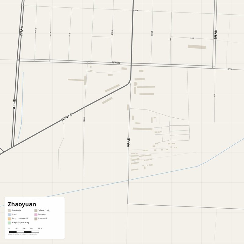 Zhaoyuan Map PDF — Printable Street Map Poster with House Numbers
