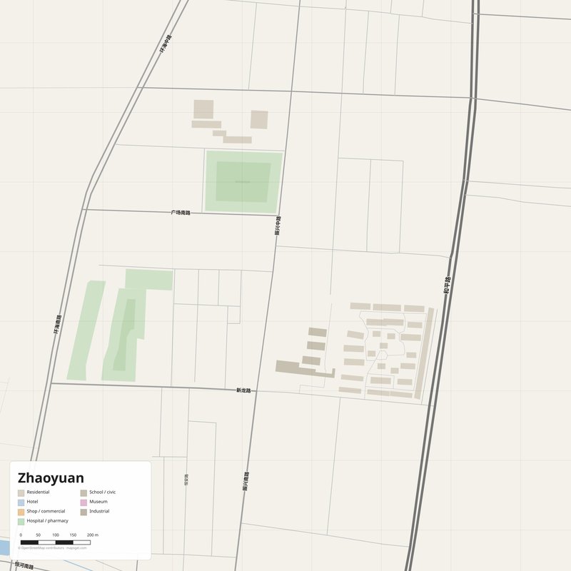Zhaoyuan Map PDF — Printable Street Map Poster with House Numbers