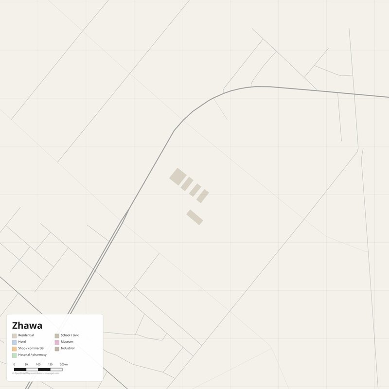 Zhawa Map PDF — Printable Street Map Poster with House Numbers