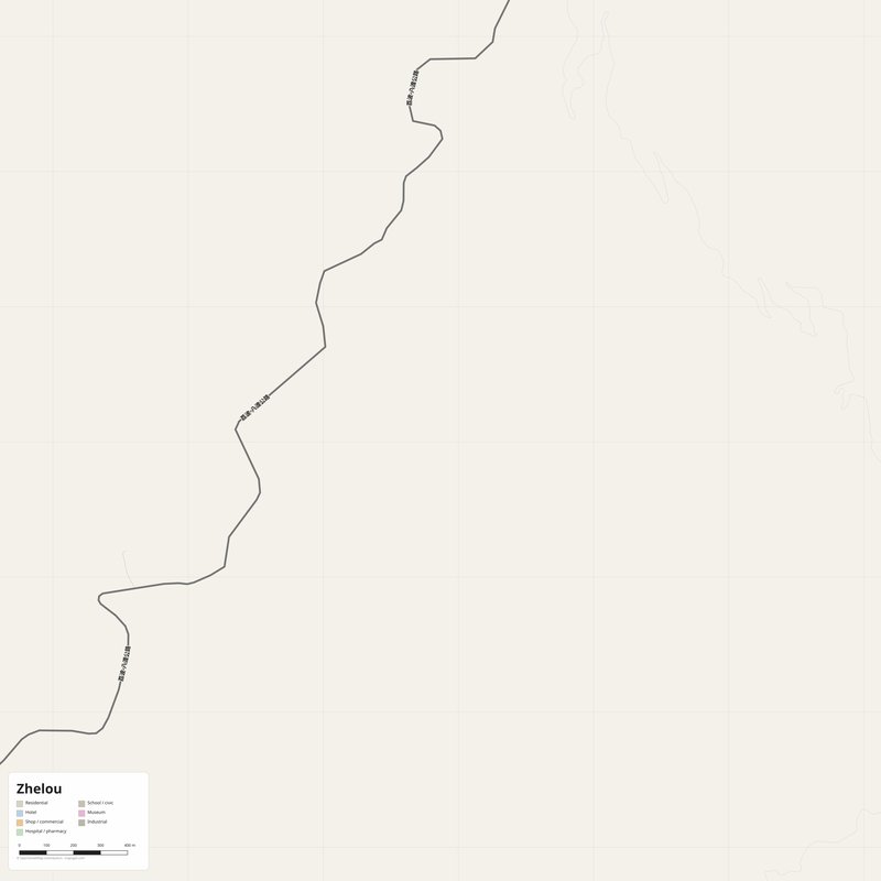 Zhelou Map PDF — Printable Street Map Poster with House Numbers