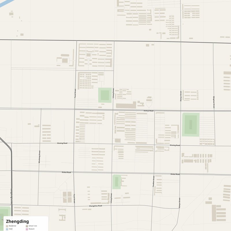 Zhengding Map PDF — Printable Street Map Poster with House Numbers