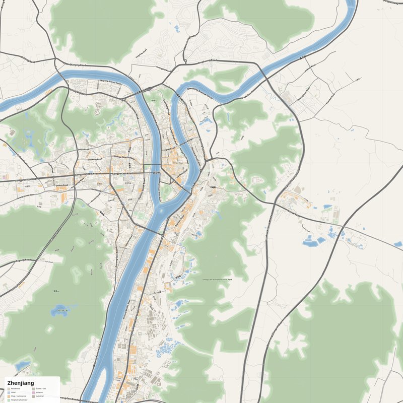 Zhenjiang Map PDF — Printable Street Map Poster with House Numbers