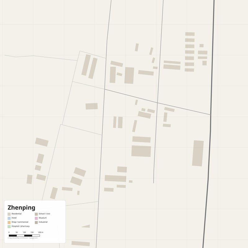 Zhenping Map PDF — Printable Street Map Poster with House Numbers