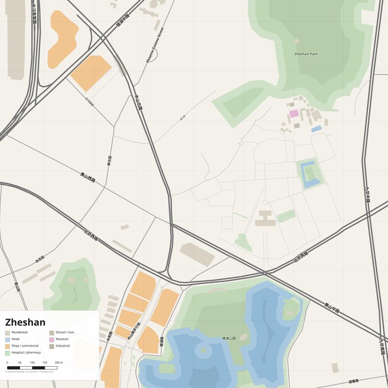 Zheshan Map PDF — Printable Street Map Poster with House Numbers
