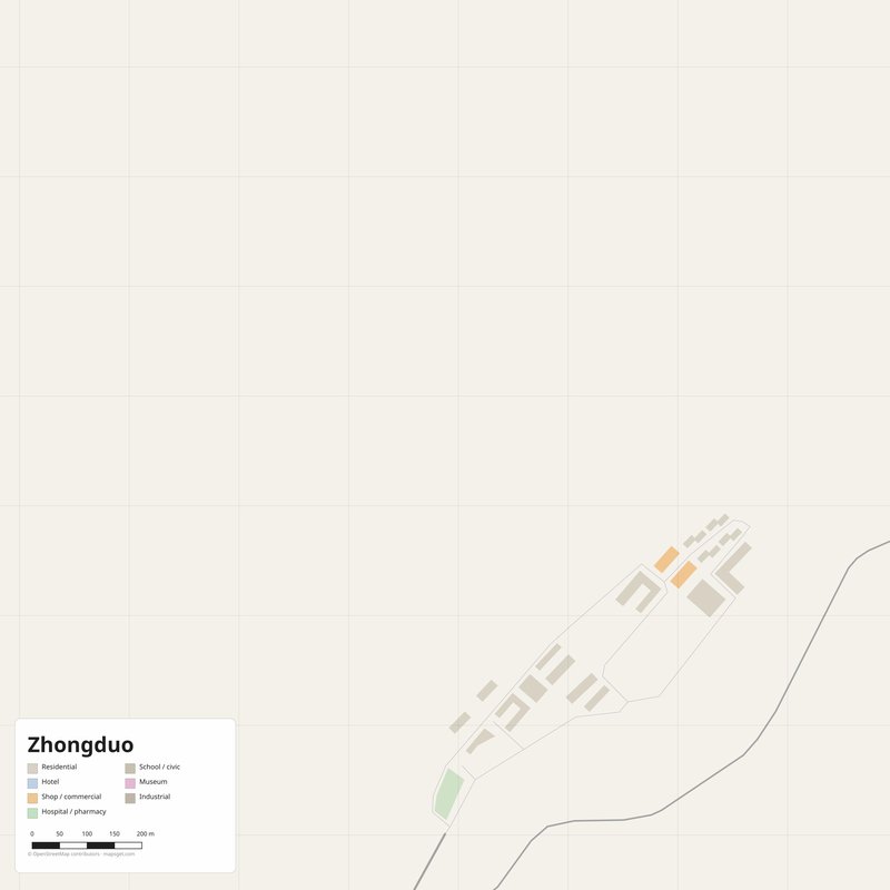 Zhongduo Map PDF — Printable Street Map Poster with House Numbers