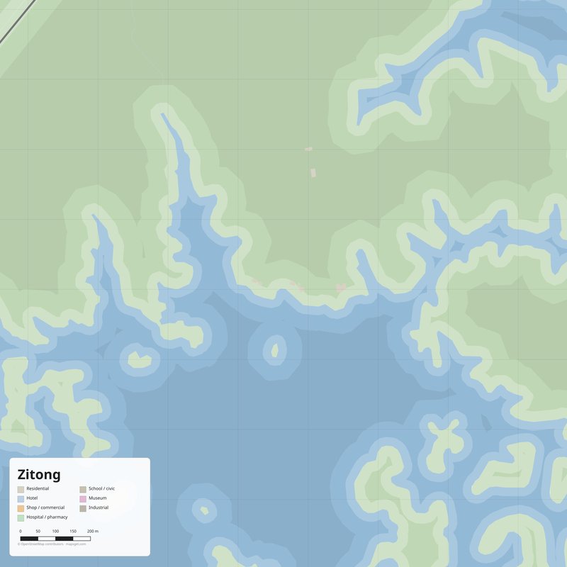 Zitong Map PDF — Printable Street Map Poster with House Numbers