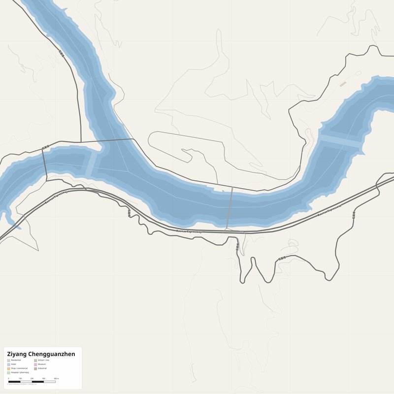 Ziyang Chengguanzhen Map PDF — Printable Street Map Poster with House Numbers