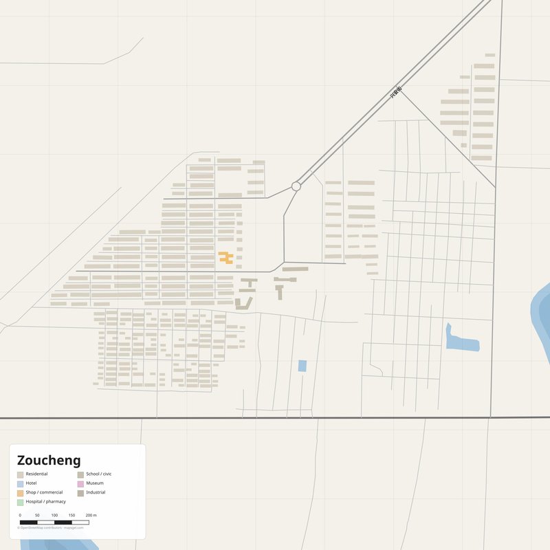 Zoucheng Map PDF — Printable Street Map Poster with House Numbers
