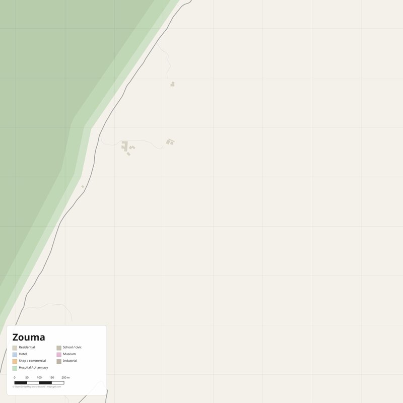 Zouma Map PDF — Printable Street Map Poster with House Numbers