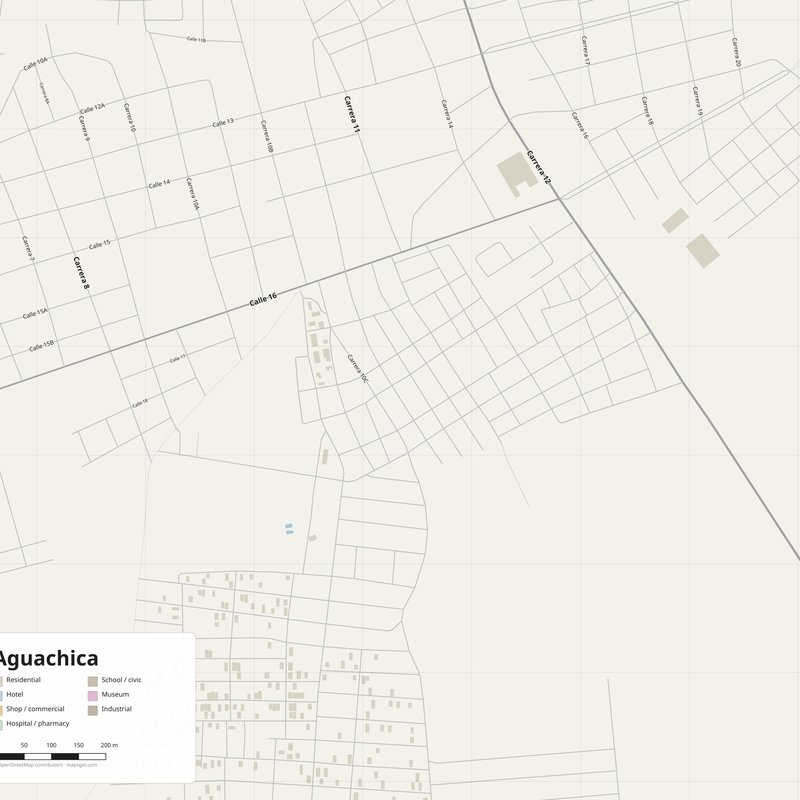 Aguachica Map PDF — Printable Street Map Poster with House Numbers