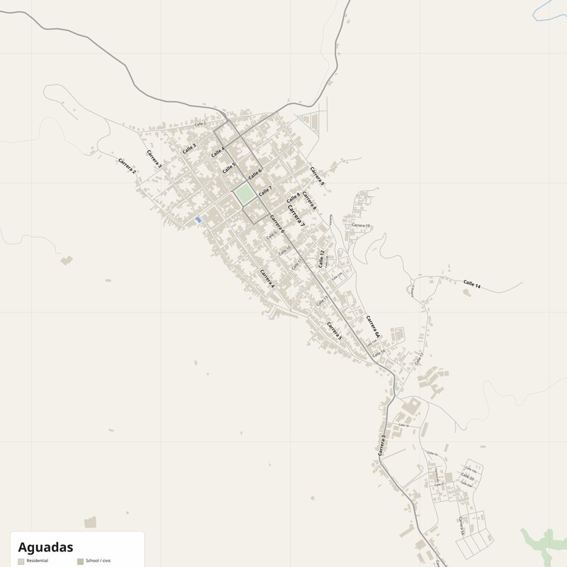 Aguadas Map PDF — Printable Street Map Poster with House Numbers