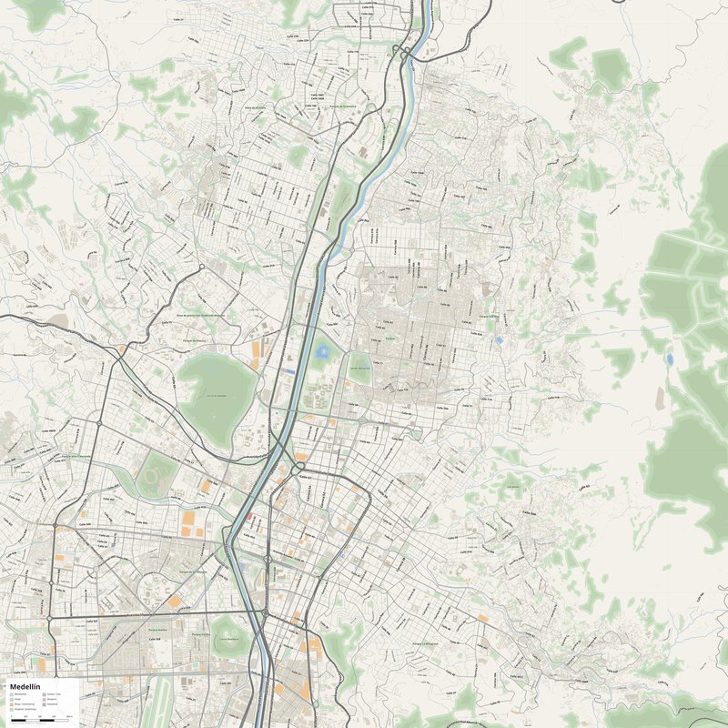 Printable street map poster of Medellín, Colombia