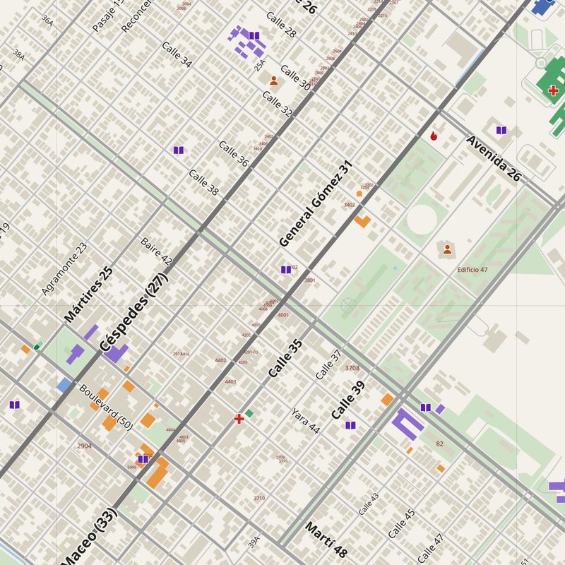 Artemisa map with house numbers, hospitals, police and fire stations — printable PDF, Cuba