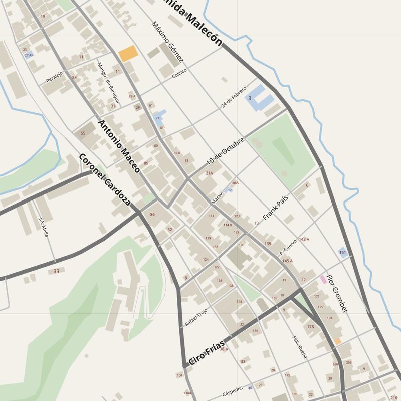 Baracoa street map with house numbers — printable address map PDF, Cuba
