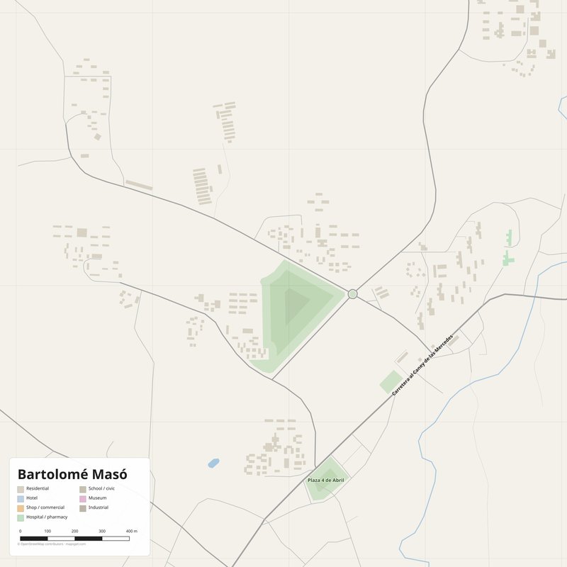 Druckbarer Stadtplan von Bartolomé Masó als Poster, Kuba