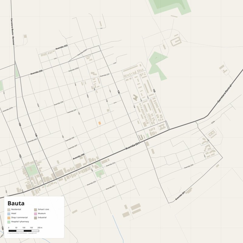 Druckbarer Stadtplan von Bauta als Poster, Kuba