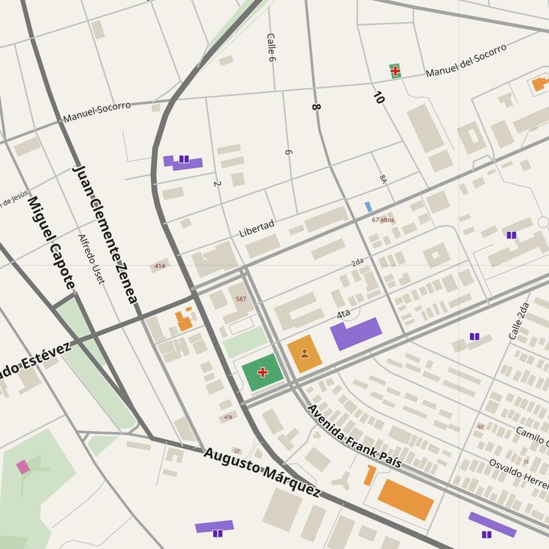 Bayamo map with house numbers, hospitals, police and fire stations — printable PDF, Cuba