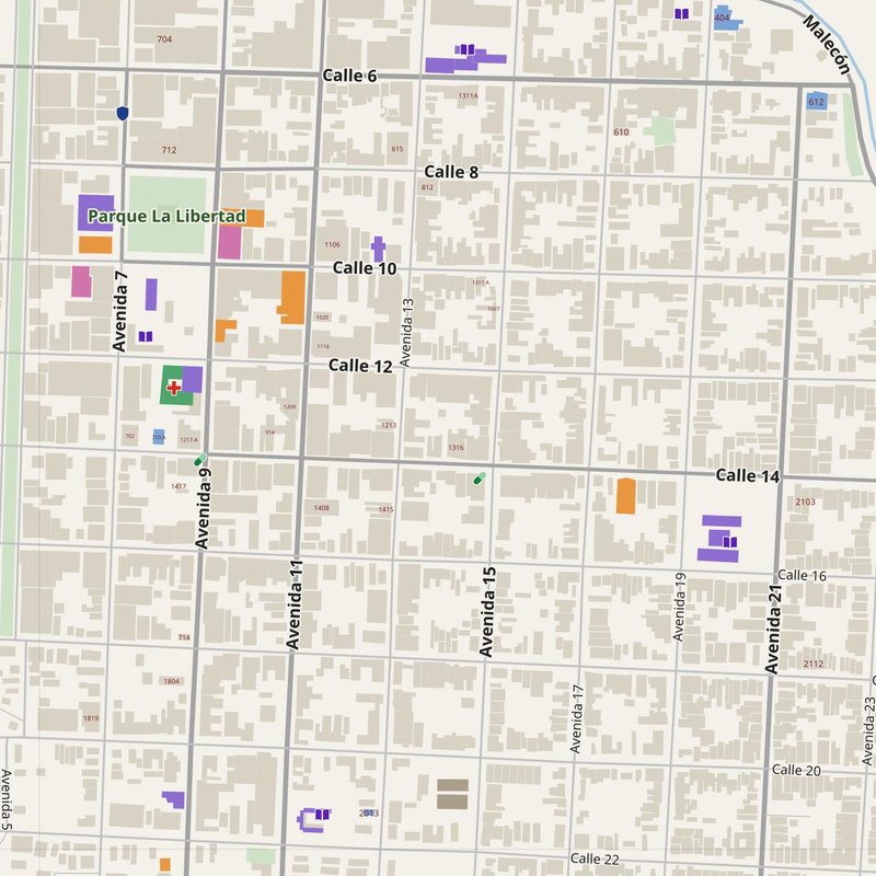 Caibarién map with house numbers, hospitals, police and fire stations — printable PDF, Cuba
