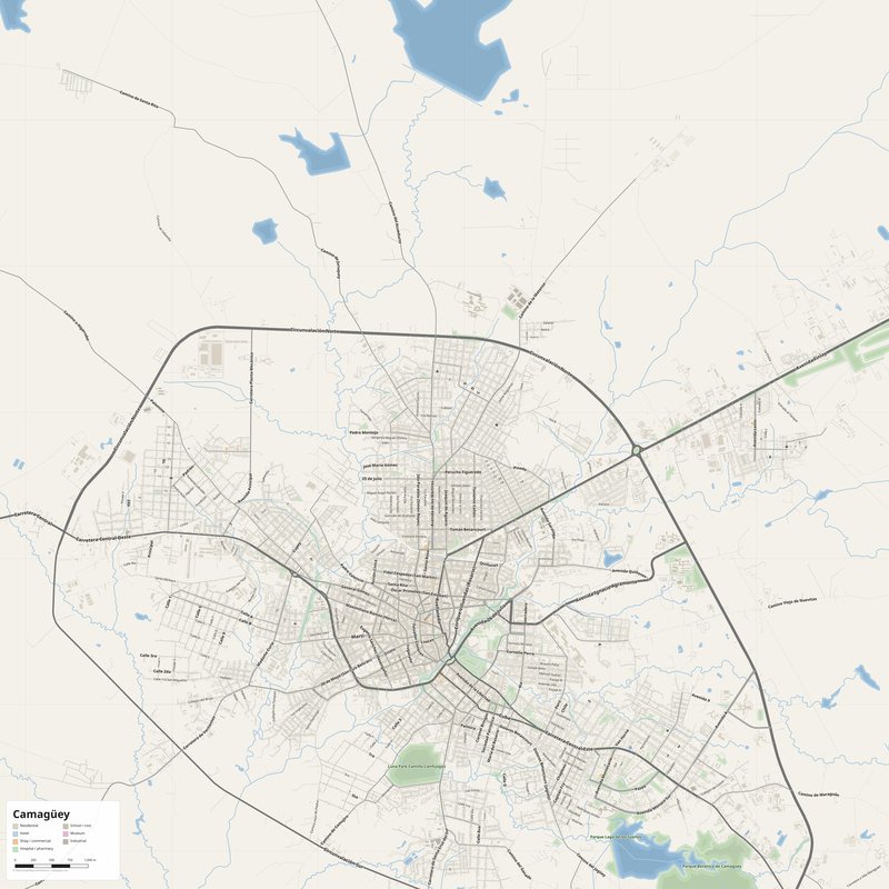 Druckbarer Stadtplan von Camagüey als Poster, Kuba