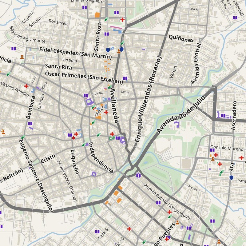 Camagüey map with house numbers, hospitals, police and fire stations — printable PDF, Cuba