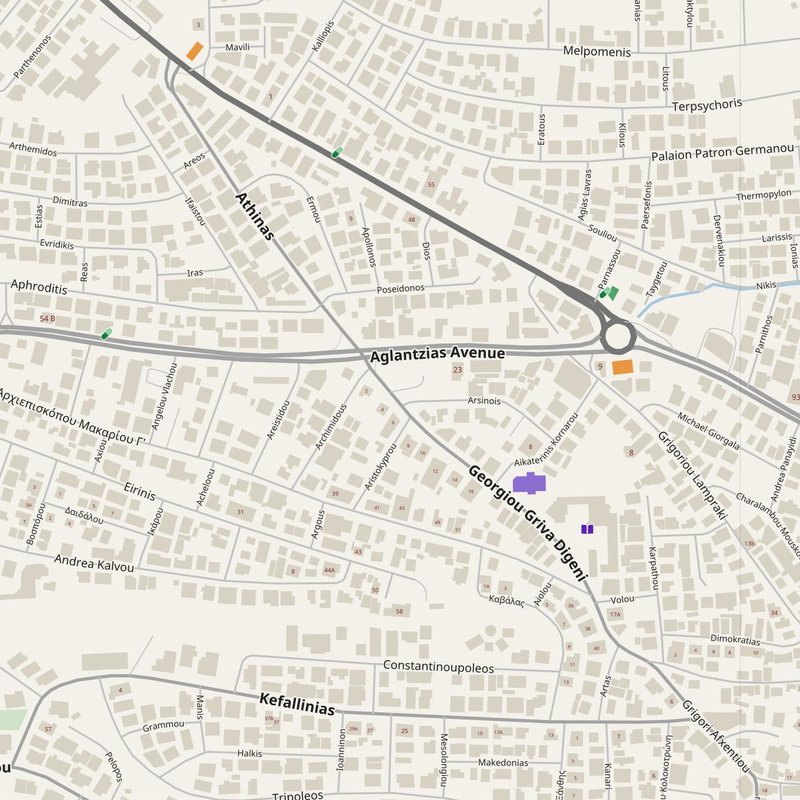 Aglantziá map with house numbers, hospitals, police and fire stations — printable PDF, Cyprus