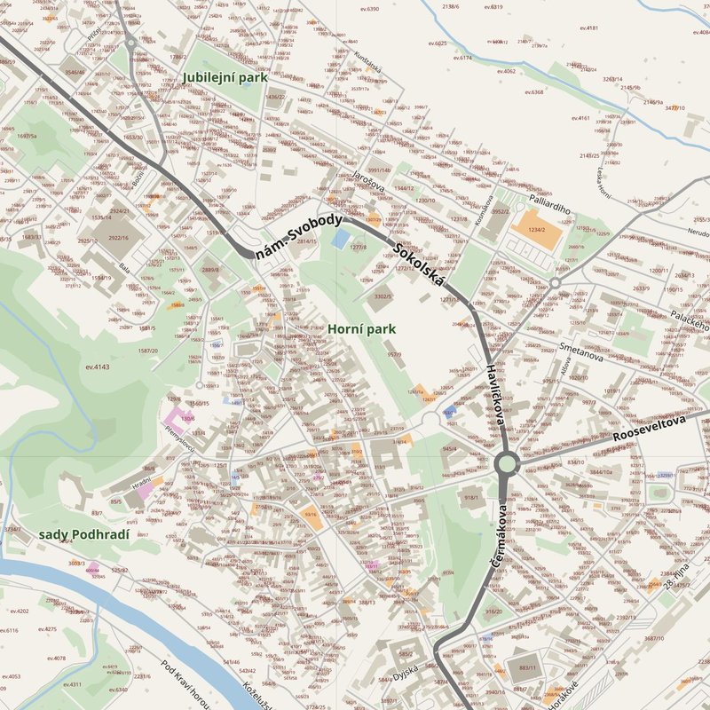Znojmo street map with house numbers — printable address map PDF, Czechia