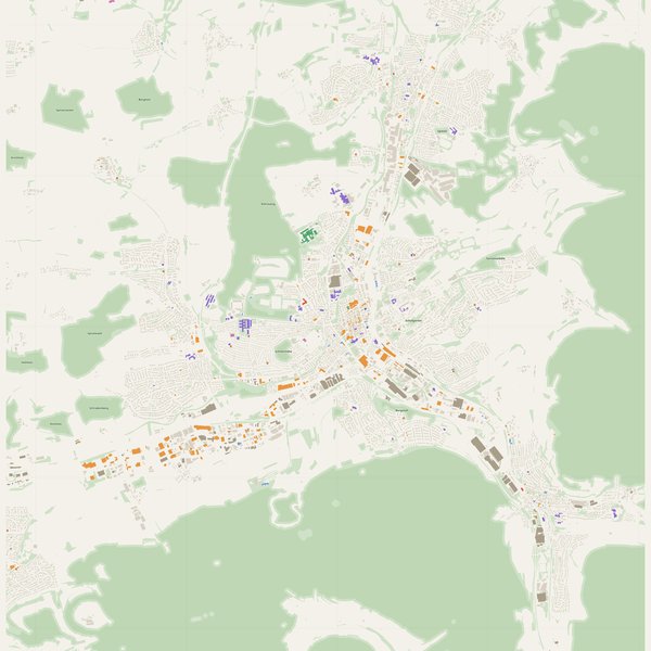 Aalen map with house numbers, hospitals, police and fire stations — printable PDF, Germany