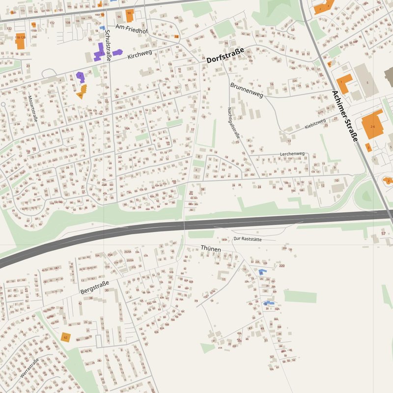 Achim map with house numbers, hospitals, police and fire stations — printable PDF, Germany