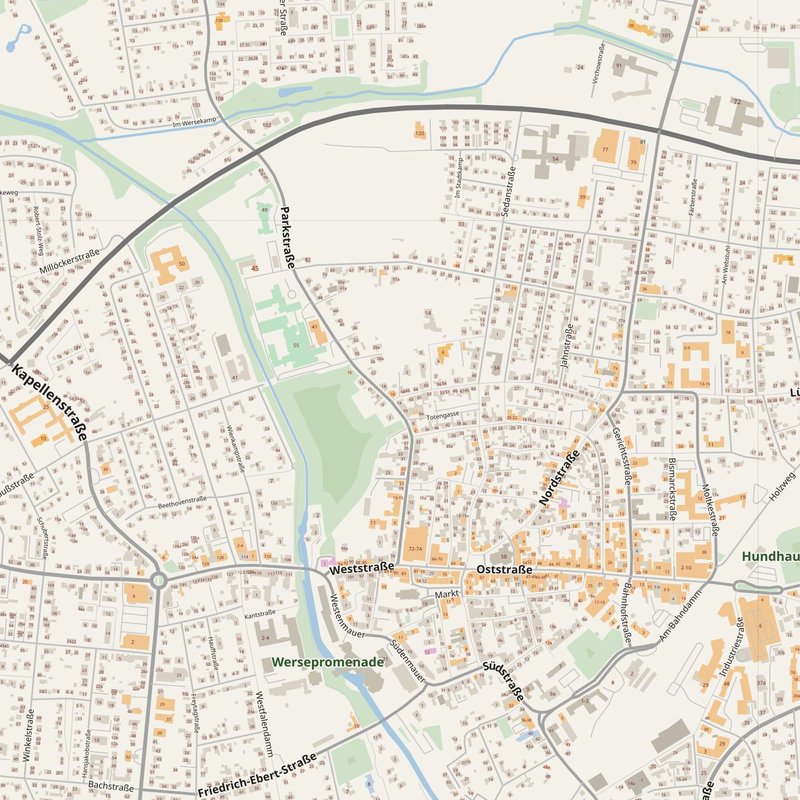 Ahlen street map with house numbers — printable address map PDF, Germany