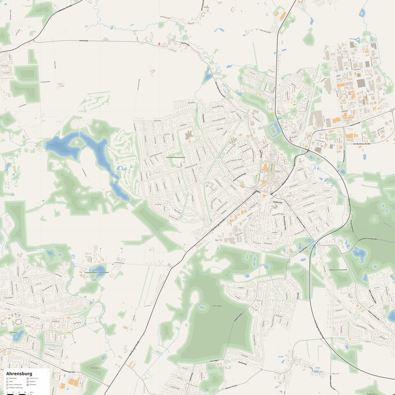 Ahrensburg Map PDF — Printable Street Map Poster with House Numbers