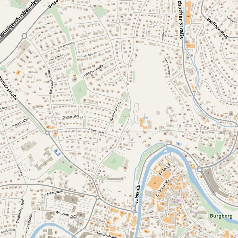 Backnang street map with house numbers — printable address map PDF, Germany