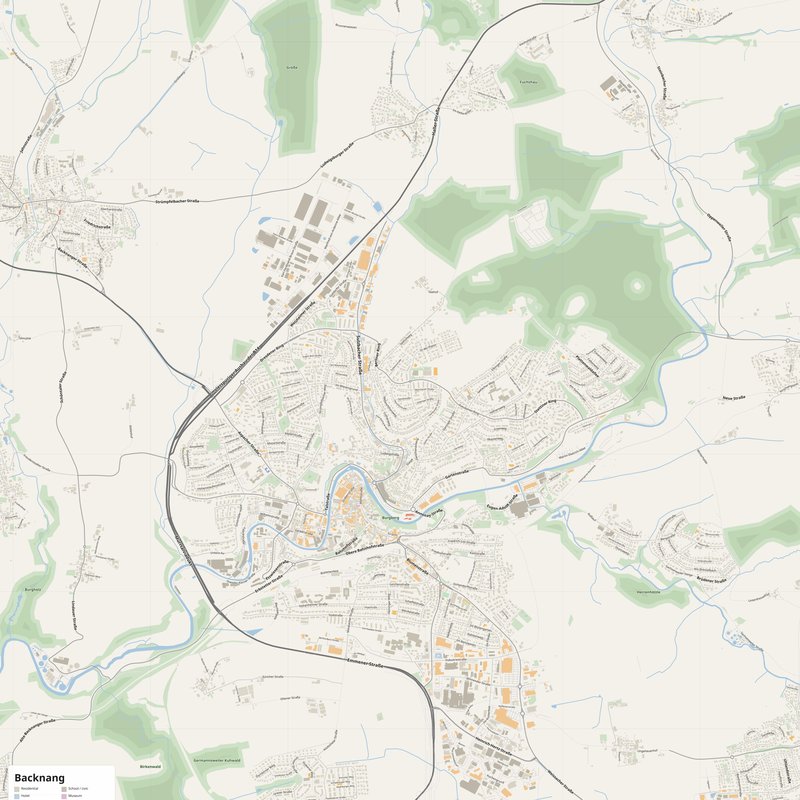 Backnang Map PDF — Printable Street Map Poster with House Numbers