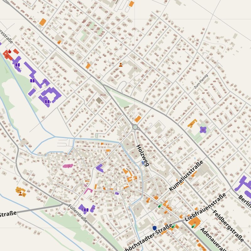 Bad Homburg vor der Höhe map with house numbers, hospitals, police and fire stations — printable PDF, Germany