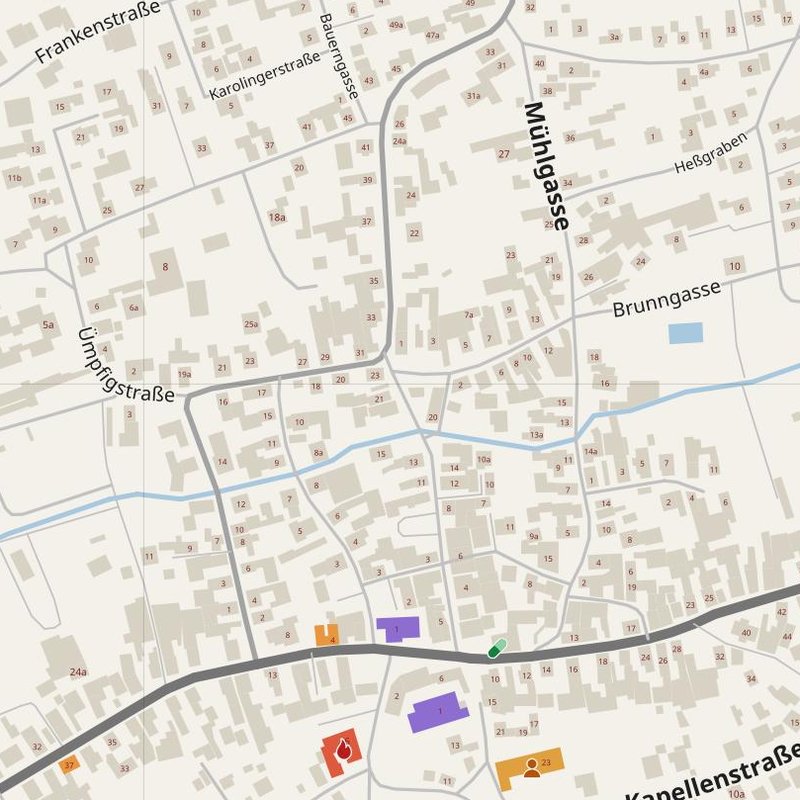 Bad Kissingen map with house numbers, hospitals, police and fire stations — printable PDF, Germany