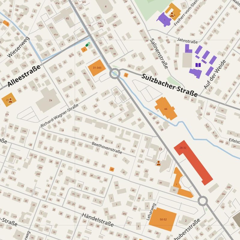 Bad Soden am Taunus map with house numbers, hospitals, police and fire stations — printable PDF, Germany