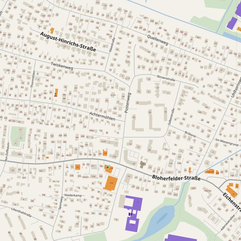 Bad Zwischenahn map with house numbers, hospitals, police and fire stations — printable PDF, Germany