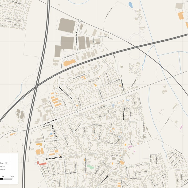 Bensheim Map PDF — Printable Street Map Poster with House Numbers