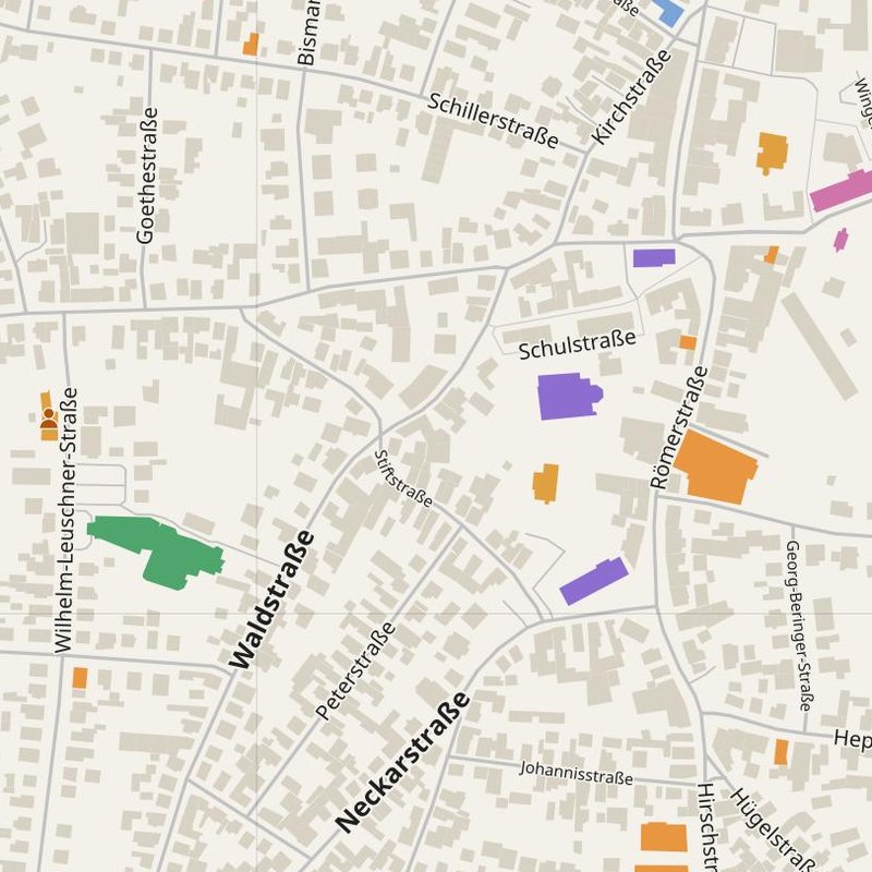Bensheim map with house numbers, hospitals, police and fire stations — printable PDF, Germany