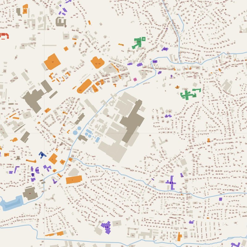Bergisch Gladbach map with house numbers, hospitals, police and fire stations — printable PDF, Germany