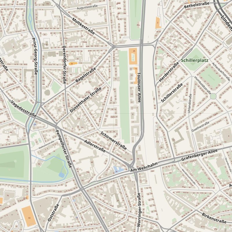 Neuss street map with house numbers — printable address map PDF, Germany