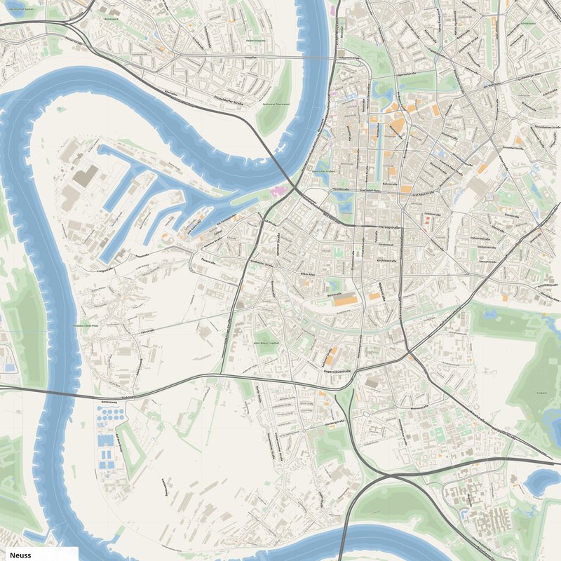 Neuss Map PDF — Printable Street Map Poster with House Numbers
