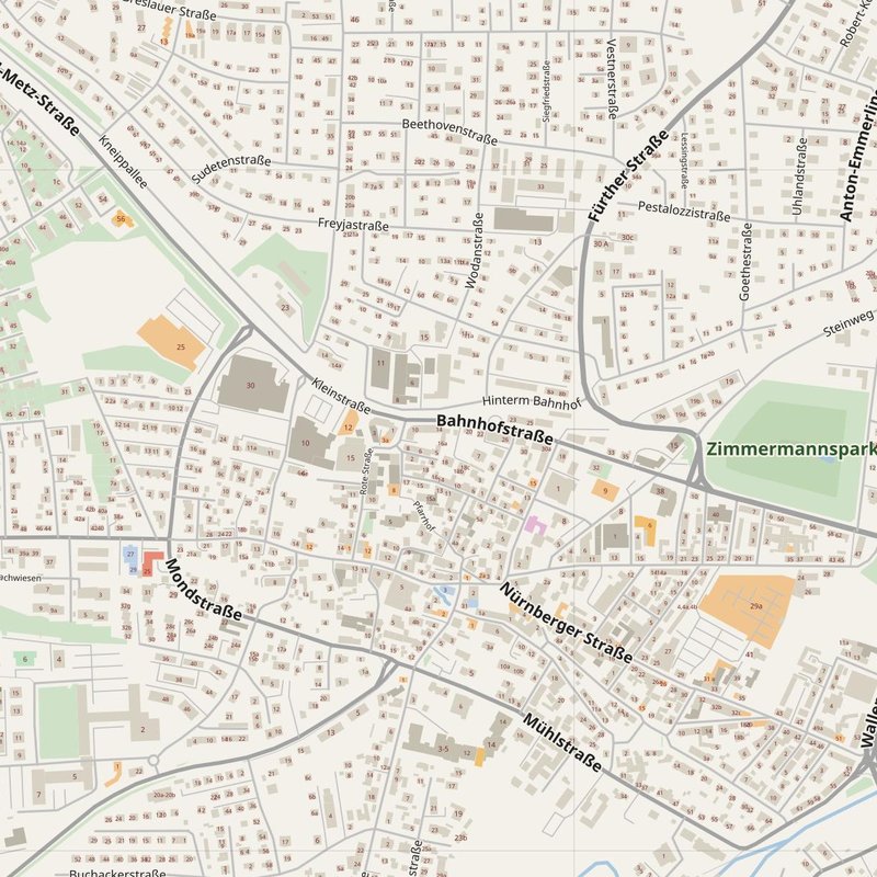 Zirndorf street map with house numbers — printable address map PDF, Germany