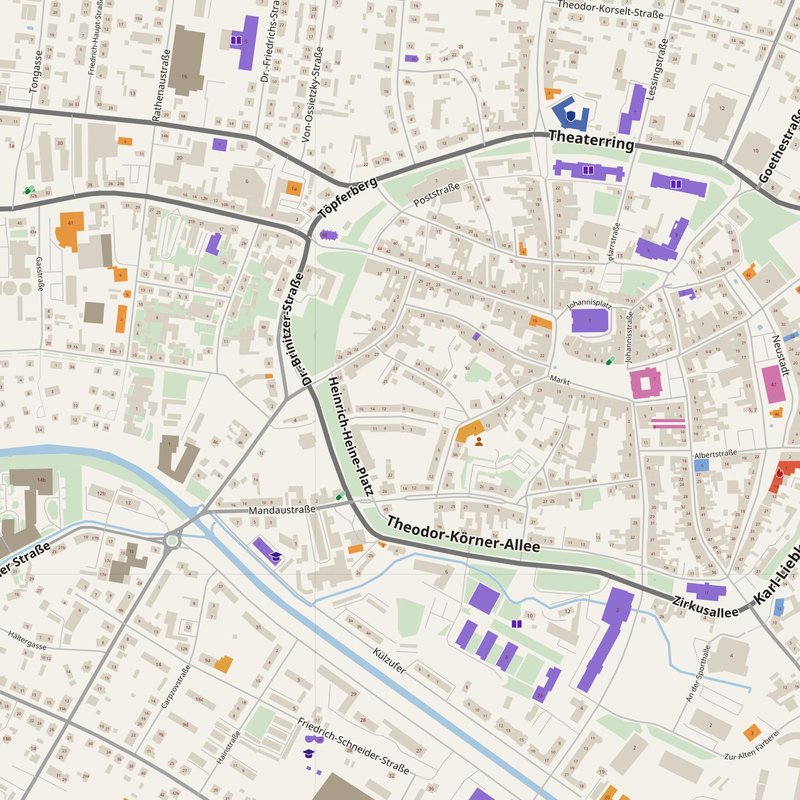 Zittau map with house numbers, hospitals, police and fire stations — printable PDF, Germany