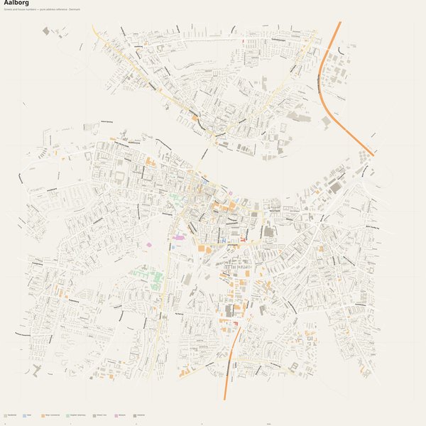 Aalborg street map with house numbers — printable address map PDF, Denmark