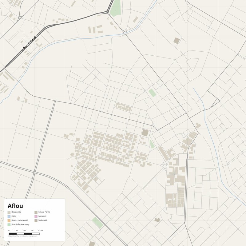 Aflou Map PDF — Printable Street Map Poster with House Numbers