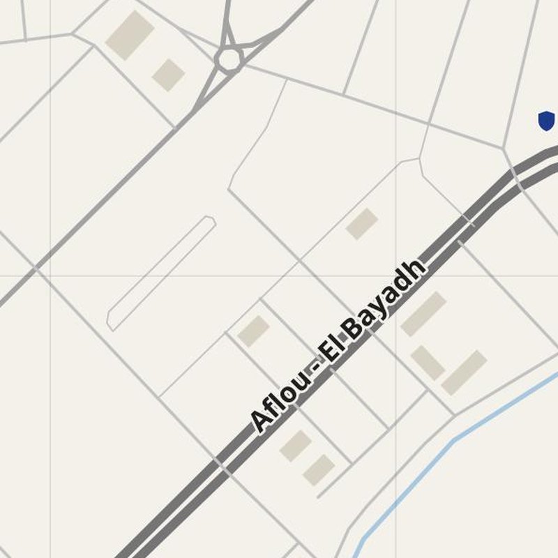 Aflou map with house numbers, hospitals, police and fire stations — printable PDF, Algeria