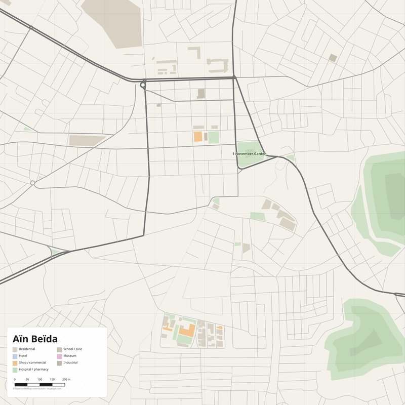 Aïn Beïda Map PDF — Printable Street Map Poster with House Numbers