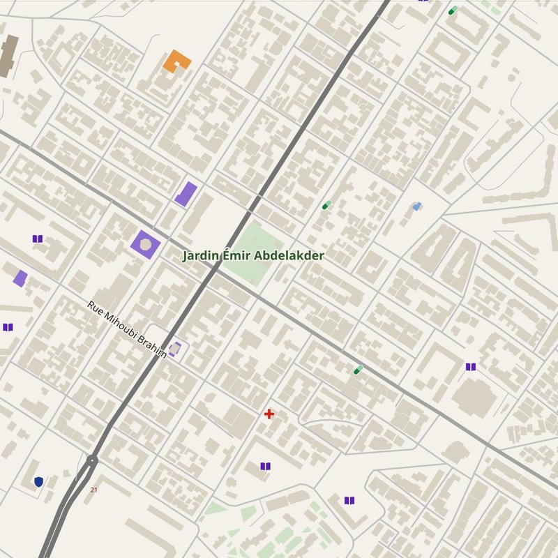 Aïn Bessem map with house numbers, hospitals, police and fire stations — printable PDF, Algeria