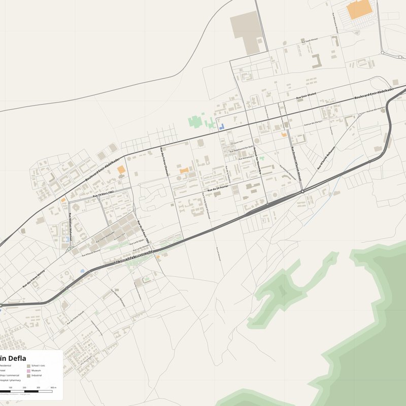 Aïn Defla Map PDF — Printable Street Map Poster with House Numbers