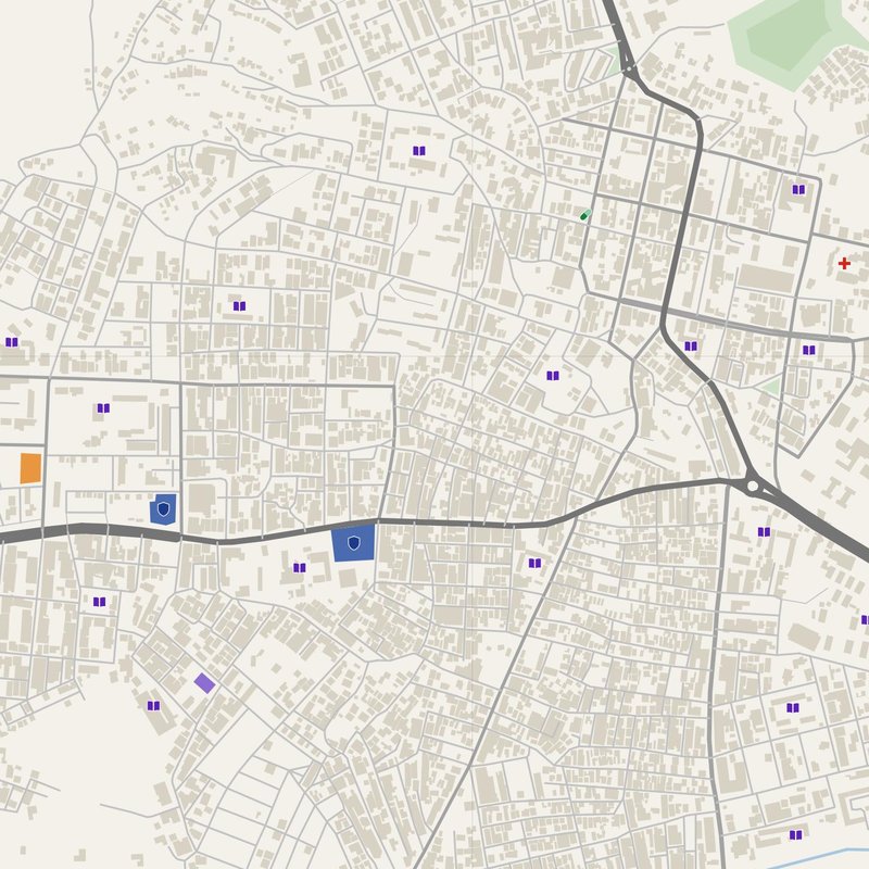 Aïn Fakroun map with house numbers, hospitals, police and fire stations — printable PDF, Algeria